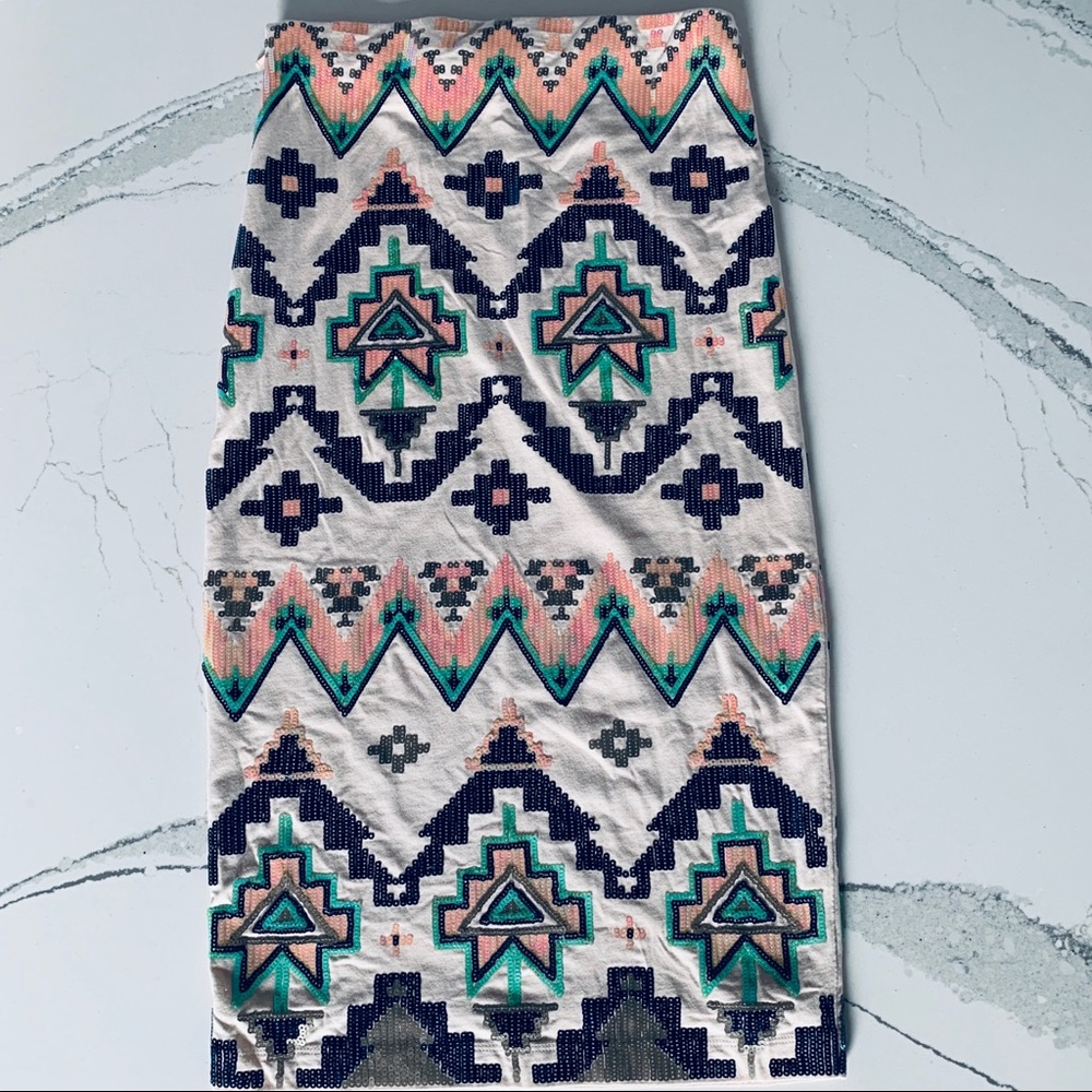 Express Aztec Sequin Stretch Pencil Skirt XS - Picture 4 of 6